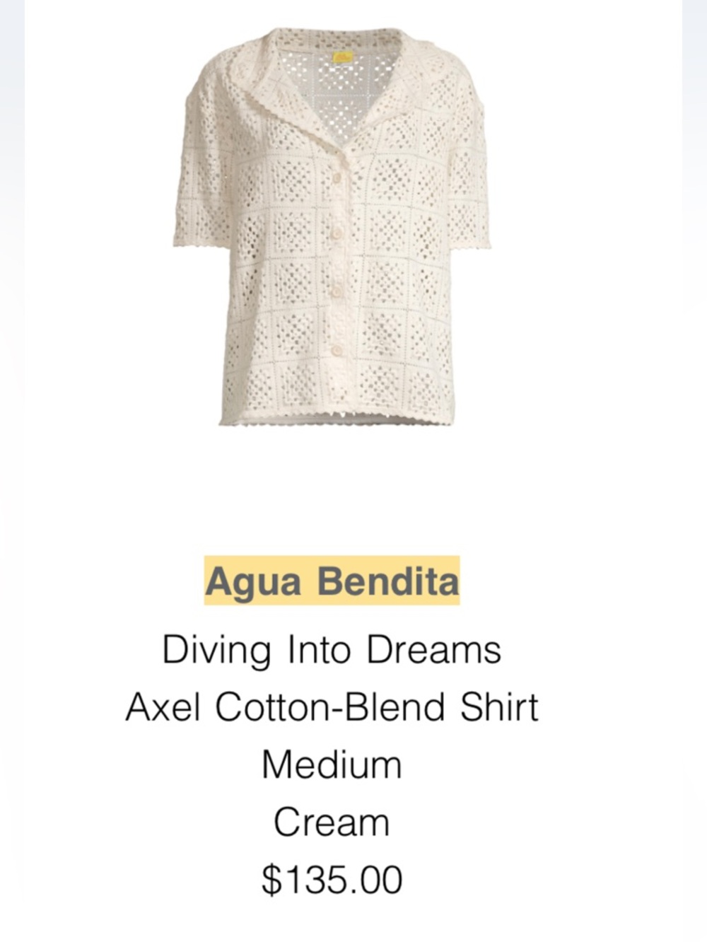 Agua Bendita Short sleeve crochet knit shirt